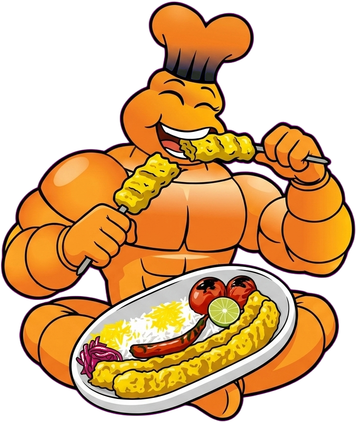 Ali's BBQ mascot enjoying a kebab